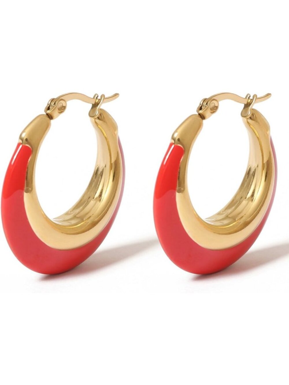 Stylish Chunky Enamel Hoop Earrings, 18K Gold Plated Huggies, Perfect Gift for